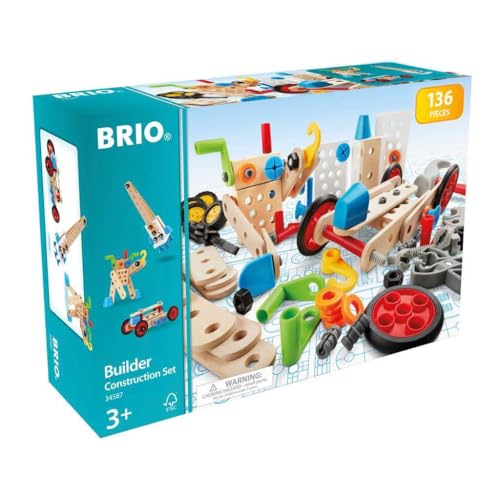 Brio Builder 34587 - Builder Construction Set - 136-Piece Construction Set STEM Toy with Wood and Plastic Pieces for Kids Age 3 and Up Brio