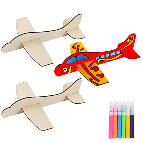 Hagao Wooden Airplane Painting Creation Multiple Colors for DIY Home Decor Holiday Party 3pcs Hagao