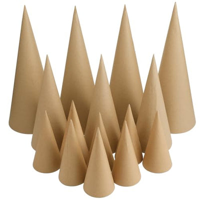 Ceenna 24 Pcs Paper Mache Cones Open Bottom Set Cardboard Craft Cones Large Medium Small for Christmas DIY Art Projects, Crafts and Decorations 13.8