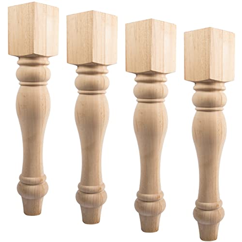 29-inch H 3 1/2-inch W 3 1/2-inch D Chunky Unfinished Farmhouse Dining Table Legs, Btowin 4Pcs Rubber Wood DIY Replacement Turned Legs Btowin