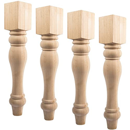 29-inch H 3 1/2-inch W 3 1/2-inch D Chunky Unfinished Farmhouse Dining Table Legs, Btowin 4Pcs Rubber Wood DIY Replacement Turned Legs - WoodArtSupply