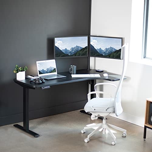 VIVO Electric Height Adjustable L Shaped 58 x 35 inch Corner Standing Desk, Black Reversible Table Top, Black Frame, Workstation with Memory Control