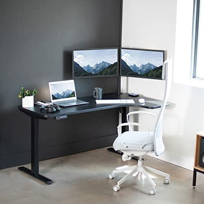 VIVO Electric Height Adjustable L Shaped 58 x 35 inch Corner Standing Desk, Black Reversible Table Top, Black Frame, Workstation with Memory Control