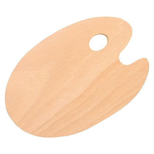 U.S. Art Supply 8" x 12" Large Wooden Oval-Shaped Artist Painting Palette with Thumb Hole - Wood Paint Color Mixing Tray - Easy Clean, Mix Acrylic, U.S. Art Supply