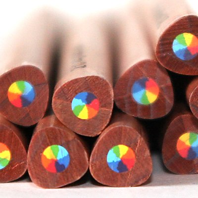 Rainbow Pencils - Triangular Shape Easy to Grip with 7 Colors in 1 Pencil - Natural Cedar - Will Not Crumble (Bundle of 12) Writes in a rainbow of Stubby Pencil Studio