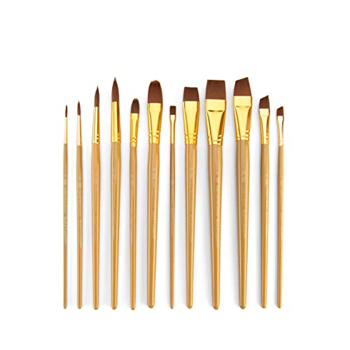 Royal Brush Manufacturing Royal and Langnickel Zip N' Close 12-Piece Brush Set, Soft Brown Taklon - WoodArtSupply