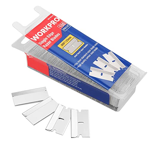 WORKPRO 100-Pack Single Razor Edge Blades, Industrial Scraper Razor Blades, High Carbon Steel One Edge Razor Blades WORKPRO