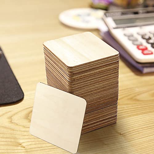 FSWCCK 120 Pcs Blank Wood Square, 3 X 3 Inch Unfinished Wood Pieces Wood Slices Wooden Board for DIY Crafts, Painting, Costers, Decoration