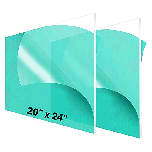 CALPALMY (2 Pack) 1/8" Thick Clear Acrylic Sheets - 20" x 24" Pre-Cut Plexiglass Sheets for Craft Projects, Signs, Display Cases, Sneeze Guard and - WoodArtSupply