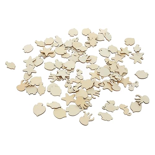 COHEALI 200 Pcs Crafts for Kids Unpainted Wood Disc Nautical Wood Shapes Unfinished Wood Slices Seahorse Cutout Shapes Woodsy Decor Ocean Decor Craft COHEALI