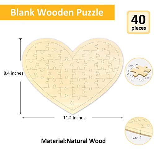 Blank Puzzle Heart Shape with 40 Pieces, Blank Heart Wooden Jigsaw Puzzle with Puzzle Tray for Crafts & DIY, Custom Puzzle 11.2x8.4 Inches 1 Pack MoinKidz
