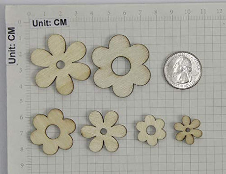 ALLinONE Flower Shape Unfinished Wood Cut Slices for for DIY Craft Decoration (Mixed Size) ALLinONE