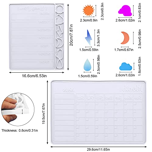 Resin Moulds with Paint Brush, FineGood Calendar Resin Moulds Silicone Resin Kit Month Week Planner Silicone Moulds for Resin Casting - WoodArtSupply