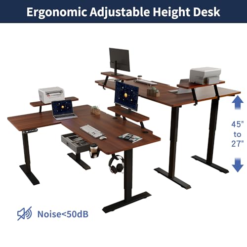 HEONAM L Shape Standing Desk with Drawer, 63x47 Inches Height Adjustable Sit Stand Up Desk with Storage Shelf, Home Office Desk Computer Workstation HEONAM