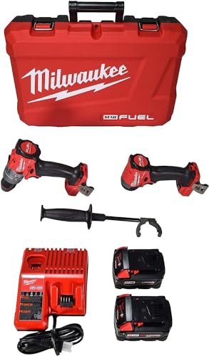 Milwaukee 3697-22 18V Lithium-Ion Brushless Cordless Hammer Drill and Impact Driver Combo Kit (2-Tool) with (2) 5.0Ah Batteries, Charger & Tool Case - WoodArtSupply