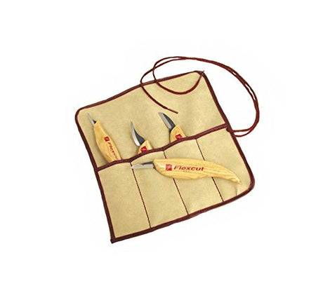 FLEXCUT Carving Tools, Carving Knife Set, High-Carbon Steel Blades, with Solid Ash Handle, Set of 4 (KN100) FLEXCUT