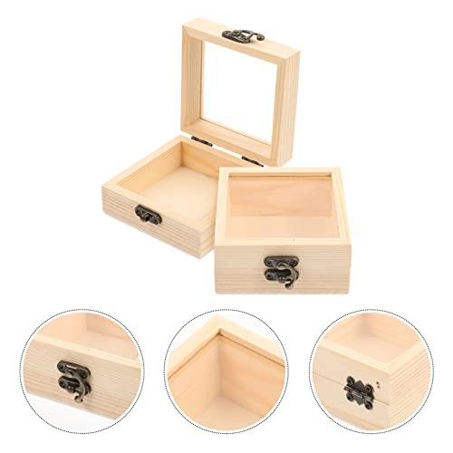 Sewroro 2pcs Box Wooden Storage Box Jewelry Unfinished Wood Crafts Wooden Berry Baskets Wooden Storage Crates Tote Bins for Storage with Lid Sewroro