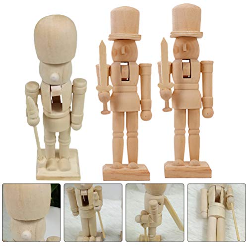 SEWACC 3 Pcs Christmas Nutcracker Wooden Nutcracker Ornaments Christmas Decoration Unfinished Nutcracker Figurines Puppet (Random Pattern) SEWACC