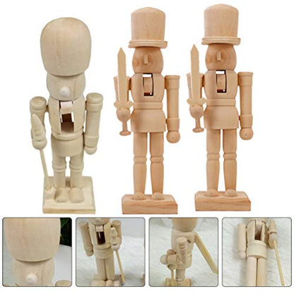 SEWACC 3 Pcs Christmas Nutcracker Wooden Nutcracker Ornaments Christmas Decoration Unfinished Nutcracker Figurines Puppet (Random Pattern)