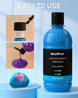 Nicpro 24 Colors Large Bulk Acrylic Paint Set (16.9 oz,500 ml) Non Toxic Artist Painting Supplies for Multi Surface Canvas, Wood, Fabric Leather, Nicpro