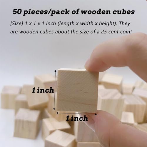 Wood Cubes for Crafts, 1 inch Small Wooden Blocks, 50 Pcs Natural Wooden Blocks, Unfinished Wood Crafts Wood Square Blocks for Arts and DIY Projects