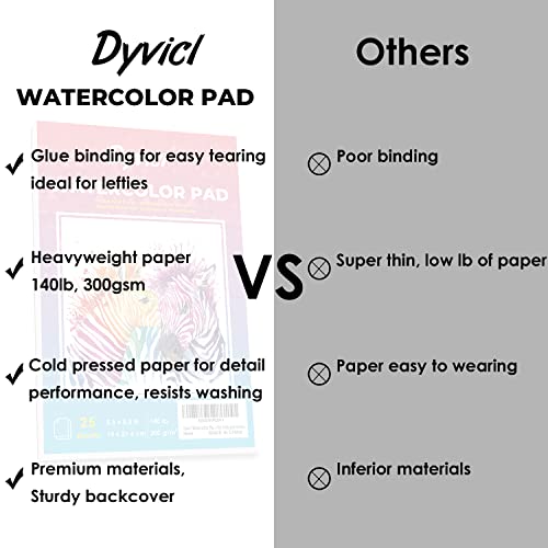 Dyvicl Watercolor Paper Pad 5.5"x8.5", 25 Sheets (140 lb/300gsm), Cold Press, Glue Watercolor Sketchbook for Painting, Drawing, Mixed Media, Acrylic, Dyvicl