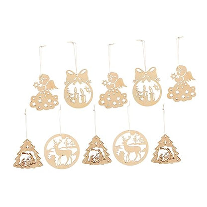 ABOOFAN 80 Pcs Christmas Ornaments Xmas Unfinished Hanging Slices Christmas Unfinished Wood Slices Christmas Wood Embellishments Wood Snowflake