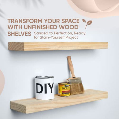 Homeforia Rustic Farmhouse Floating Shelves, Bathroom Wooden Shelves for Wall Mounted, Thick Industrial Kitchen Wood Shelf - 24 x 6.5 x 1.75 inch - Homeforia