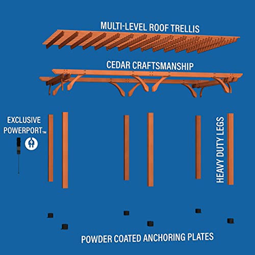 Backyard Discovery Beaumont 20x12 ft All Cedar Wood Pergola, Durable, Quality Supported Structure, Snow and Wind Supported, Rot Resistant, Backyard, - WoodArtSupply