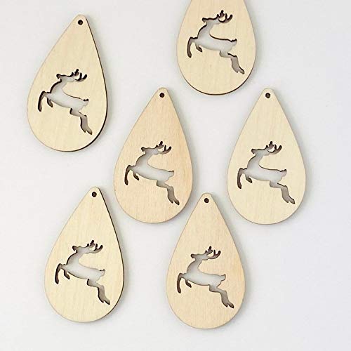 ALL SIZES BULK (12pc to 100pc) Unfinished Wood Laser Cutout Reindeer Deer Dangle Earring Jewelry Blanks Shape Ornaments Crafts Made in Texas