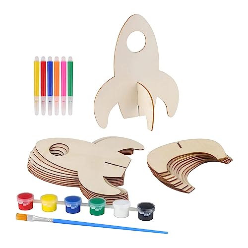 Aosekaa Unfinished Wooden Cutouts Wood Slices Ornaments Decor DIY Projects Rockets Wood Shapes for Scrapbook Woodworking Supplies DIY - 10pcs, Aosekaa