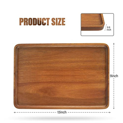 2 PCS Solid Acacia Wood Serving Trays Rectangular Wooden Serving Platters Natural Wooden Boards for Bar Coffee Party 13 * 9 inch