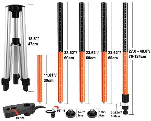 KEZERS Laser Level Pole with Tripod,12Ft./3.7M Telescoping Pole for Laser Levels,1/4”-20 Laser Mount for Rotary and Line Laser Level,Adjustable Pole - WoodArtSupply