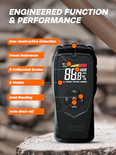 Mecurate Pinless Moisture Meter Wood Non-Destructive Meter for Walls, Drywall Wood and Building Material Dampness Inspection