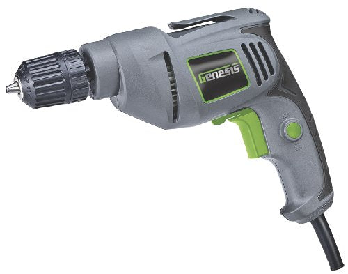 Genesis 4.2 Amp Corded Drill Variable Speed Reversible Electric with 3/8-Inch Keyless Chuck, Belt Clip, Rubberized Grip, Lock-On Button and 2 Year