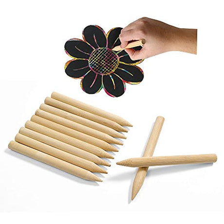 Colorations Jumbo Wooden Scratch Art Sticks, Set of 28 Wooden Sticks, Narrowed blunt tips for kids, easy to use on scratch and reveal paper, use for Colorations