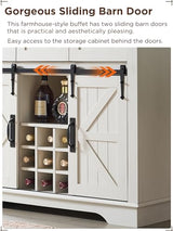 OKD Farmhouse Bar Cabinet with Sliding Barn Door, 72" Rustic Buffet with Hutch with Wine and Glasses Rack, 3 Drawers, Storage Shelves, Sideboard OKD