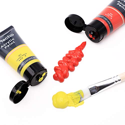 Artecho Acrylic Paint Set, 7 Primary Colors - 6x2.02oz/60ml & 1x4.05oz/120ml Titanium White Tubes, Art Craft Paints for Canvas, Rock, Wood, Fabric, Artecho