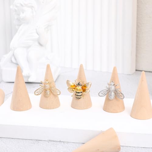 IMIKEYA 20Pcs Natural Wood Cone Unfinished Christmas Tree Ring Holders Unpainted Cone Wood Jewelry Display DIY Craft Wooden Cone for DIY Projects IMIKEYA