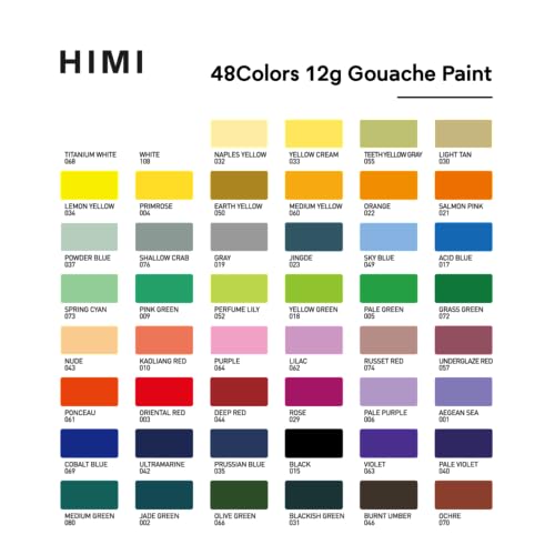 HIMI Twin Cup Jelly Gouache Paint Set, 48 Colors 12g, Jelly Cup Design, Non Toxic Paint for Canvas and Paper, Art Supplies for Professionals (Green HIMI
