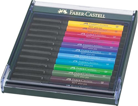 Faber-Castell PITT Artist Brush Pen Set of 12 Intensive Colours In a Robust Workstation Faber-Castell