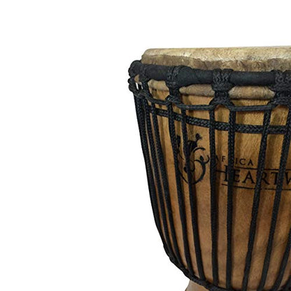 Classic Heartwood Djembe Drum - 9"x 18", Hand-carved, Solid-wood, Goat-skin, from Ghana - WoodArtSupply