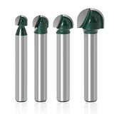 Yakamoz 4Pcs 1/4" Shank Round Nose Router Bit Core Box Router Bits Set Round Groove CNC Sign Making Router Cutter Woodworking Carving Cutting Tool YAKAMOZ