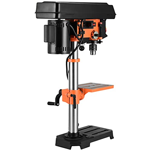 VEVOR 10 in Benchtop Drill Press, 3.2 Amp 120V, 5-Speed Cast Iron Bench Drill Press, 10 in Swing Distance 0-45° Tiltling Worktable with Work Light, - WoodArtSupply