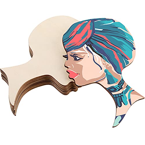 Jetec 8 Pieces African Woman Women Face with Lashes Silhouette Head Wood Decoration Pendant Unfinished Laser Cutting Cutout Shape Painting DIY Crafts Jetec