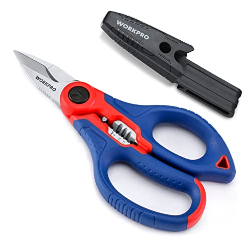 WORKPRO Stainless Electricians Scissors, 6.4" Professional Electrician Shears with Wire Stripper for Soft Cable WORKPRO