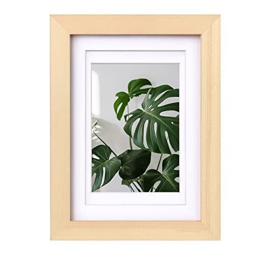 Egofine 5x7 Picture Frame Natural Wood with Plexiglass, Display Pictures 3.5x5/4x6 with Mat or 5x7 Without Mat for Tabletop and Wall Mounting - WoodArtSupply