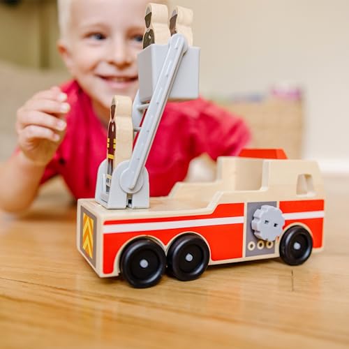 Melissa & Doug Wooden Fire Truck With 3 Firefighter Play Figures - Fire Truck Toys For Kids, Toddler Toy For Pretend Play, Classic Wooden Toys For Melissa & Doug