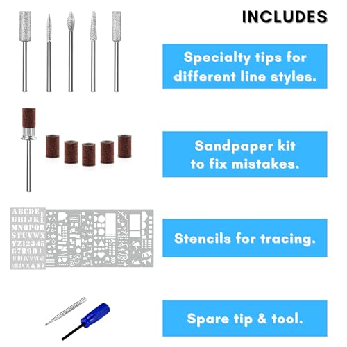 The Original Easy Etcher - Engraving Pen Complete Kit - Portable DIY Craft Electric Engraver & Stencils for Jewelry, Metal, Glass, Leather, Wood - Tidalpool