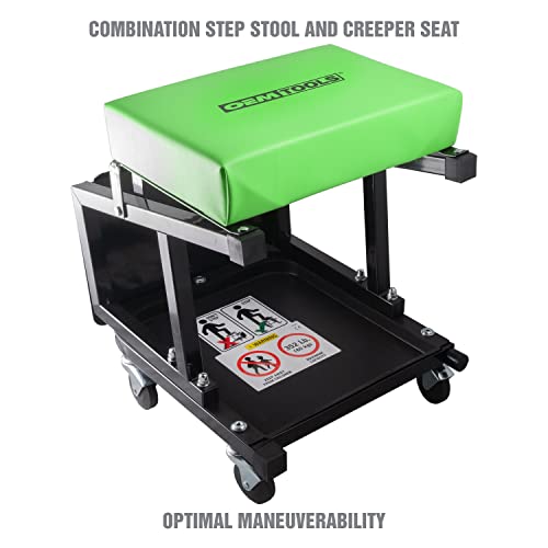 OEMTOOLS 24904 Workshop Seat and Step Stool, Garage Creeper Seat with 300 LBS Capacity, Mechanics Stool with Wheels, Padded Vinyl Mechanic Stool with - WoodArtSupply